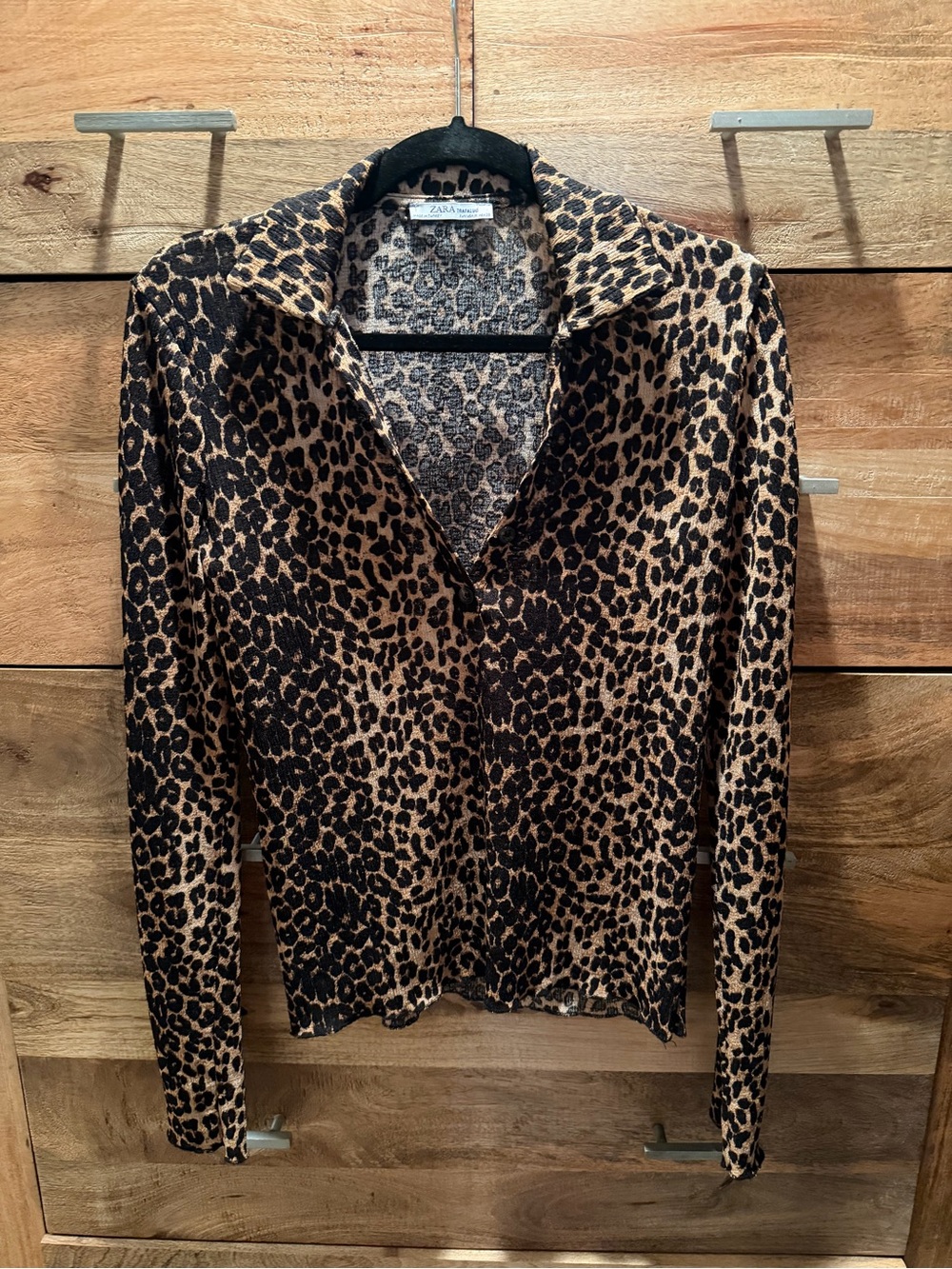 Zara Leopard Print Collared Button-Down Top — Brown & Black
